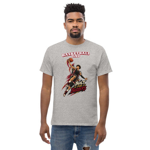 Basketball Dad tee Built For Buzzers graphic, sport grey front view - Ridge22
