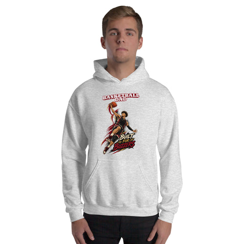 Basketball Dad hoodie Built For Buzzers graphic, ash front view - Ridge22