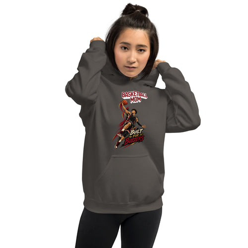 Basketball Mom hoodie Built For Buzzers graphic, charcoal front view - Ridge22