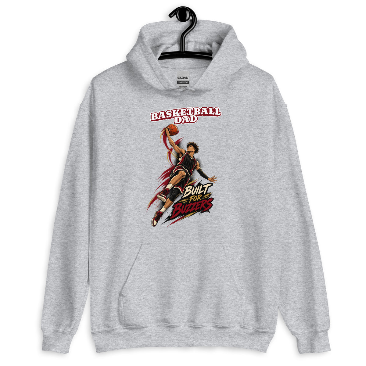 Basketball Dad hoodie Built For Buzzers graphic, sport grey front view - Ridge22