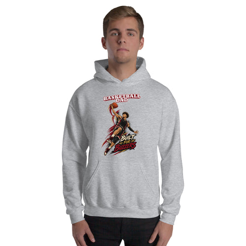 Basketball Dad hoodie Built For Buzzers graphic, sport grey front view - Ridge22